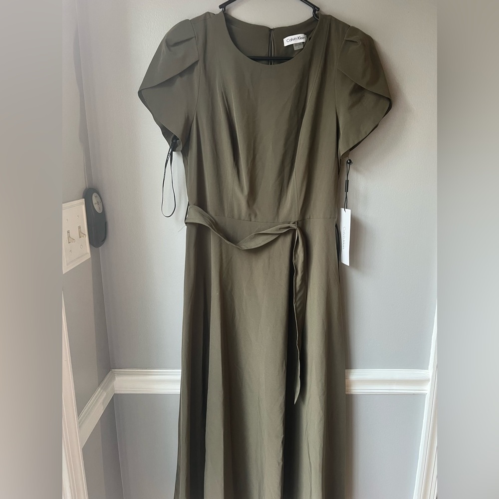 Calvin Klein army green dress with tie belt